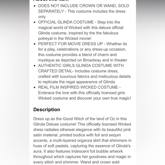 WICKED NEW Glinda the good witch deluxe official girls costume -pink - Picture 8 of 9